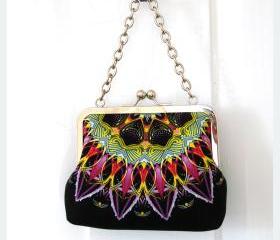 Kisslock Frame Tote Clutch Silk Lined Bright Pink Geometric Medallions ...