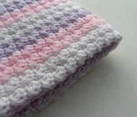 Crochet Baby Blanket Baby Pink Purple White Baby Shower Gift Stripy ...