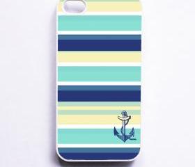 Nautical IPhone 4 Case - Seaside Stripe Anchor Blue And Yellow on Luulla