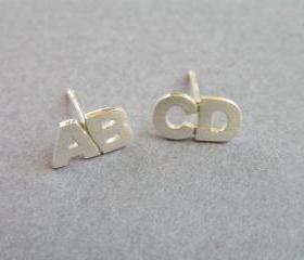 Initial Earrings - Sterling Silver Studs - Two Letters Studs - Alphabet ...