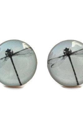 Dragonfly Ear Stud Earrings,Mint Cream Small Ear Posts, Gift for Her Under