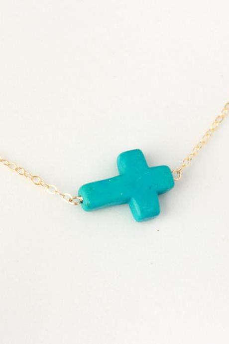 Turquoise Sideways Cross Necklace