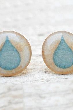 Blue Beige drop earrings post, Natural Jewelry