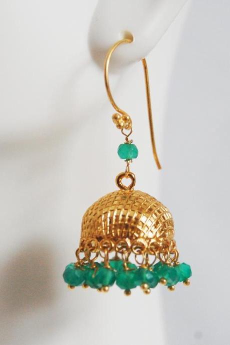  Gorgeous Green Quartz Chandelier Earrings-Green quartz Gold Plated bell cap Chandelier earrings-Dangle Drop Earrings