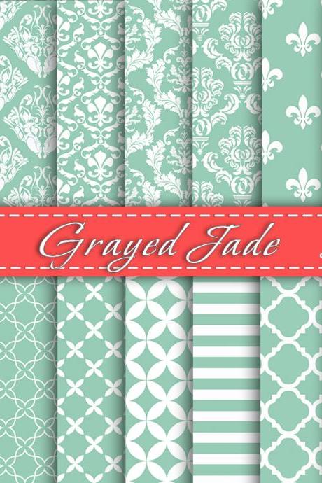 Grayed Jade Digital Paper Scrapbook Paper Pantone 2013 Digital Downloads Cardmaking