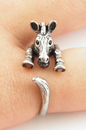 Zebra Animal Wrap Ring - Silver