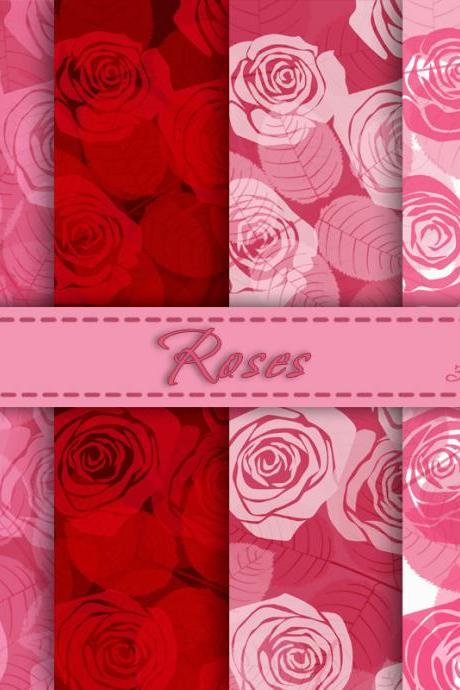 Roses Digital Paper Download Background With Roses Of 4 Sheets Flowers Rose Art For Prints Clip Art Roses