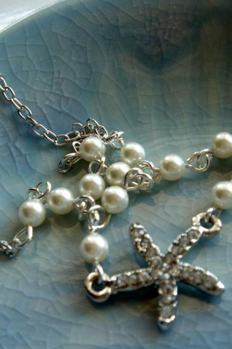 Oceane Nautical Ocean Theme Wedding Starfish and Pearl Necklace