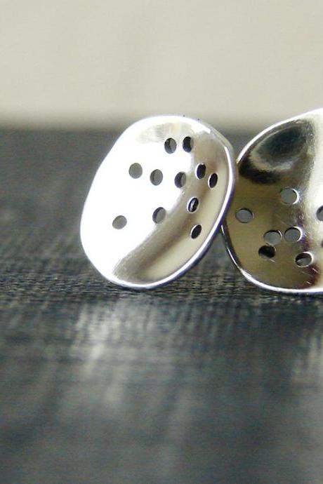  Sterling silver studs. Recycled silver disc earrings.