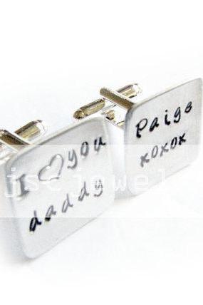 Daddy Square Men Cufflinks Hand Stamped Cuff links Wedding personalized keepsake father Gift Aluminum or Brass