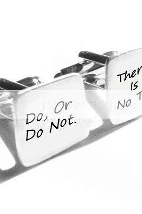 Men Star War Cufflinks Do, Or Do Not There Is No Try Hand Stamped Square Personalized Gift Guy Cuff Links Birthday
