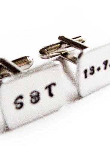 Square Initial Date Cufflinks Hand Stamped Cuff links personalized Engraved gift Father Groom Men Wedding Birthday