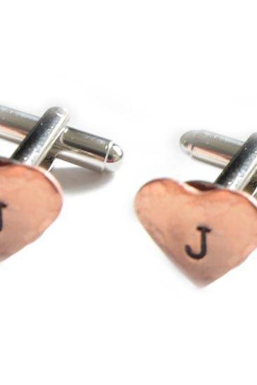 Initial Heart Hammered Cufflinks Hand Stamped Wedding personalized keepsake gift Men custom cuff links Birthday