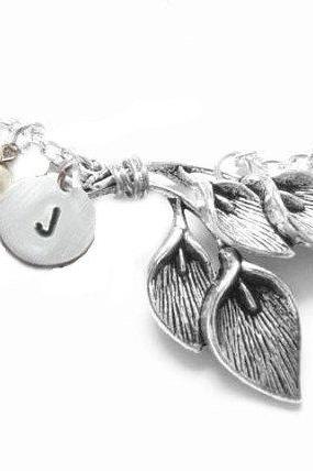 Calla Lily Necklace Silver Chain Swarovski Pearl Charm Pendant jewelry engraved gift wedding birthday