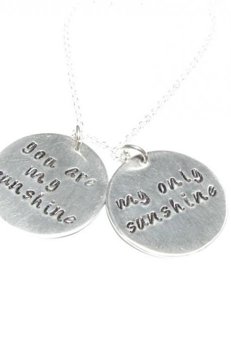 2 Sunshine Necklace You Are My Sunshine My Only Sunshine Hand Stamped Pendant Engraved Personalized Gift Wedding Birthday