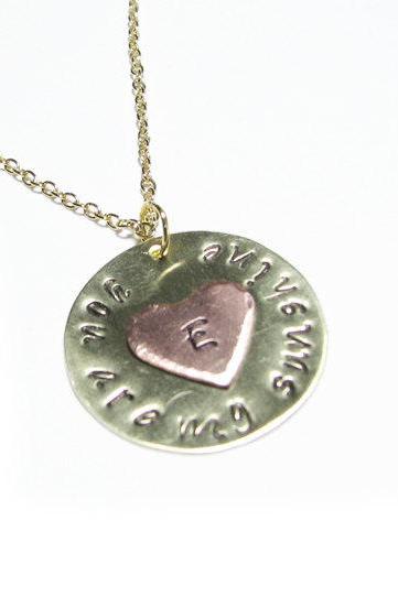 Sunshine Heart Necklace You are my sunshine Hand Stamped Initial Copper Pendant Chain Birthday