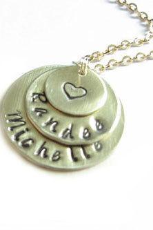 Triple Hand Stamped Necklace Custom Personalized engraved Pendant mother birthday wedding