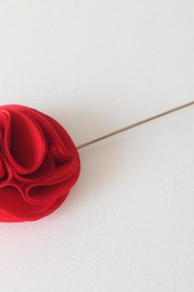 Pom pom RED Men's Flower Boutonniere / Buttonhole For Wedding,Lapel Pin,Tie Pin