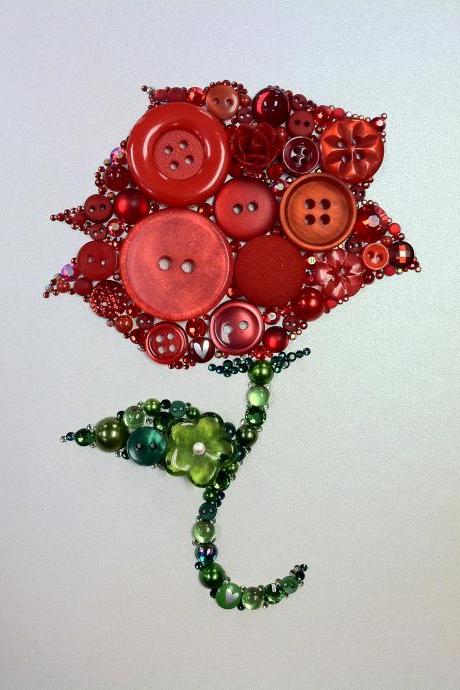 Rose Button Art Button &amp;amp; Swarovski Rose