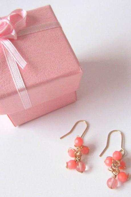Dreamz Come True Earrings - 14K Gold, Pink Coral, Cherry Quartz