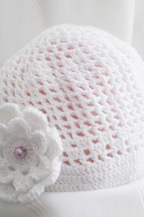 Excuisite White Cotton Baby Hat