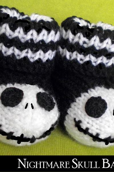 Nightmare Skull Baby Booties Knitting Pattern
