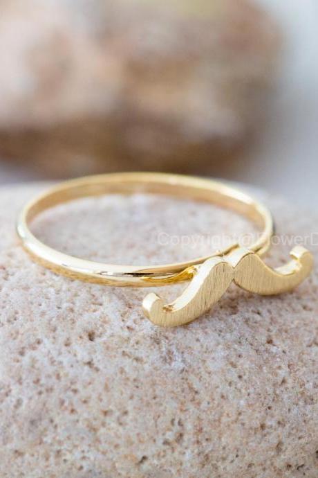 Cute Mustache Adjustable Ring In Gold ,adjustable Ring,everyday Jewelry, Gift Ring