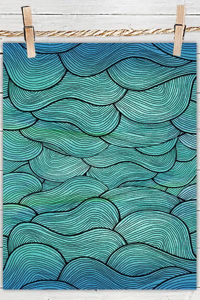 Poster Print 8x10 - Sea Waves Pattern - For Your Home Decor