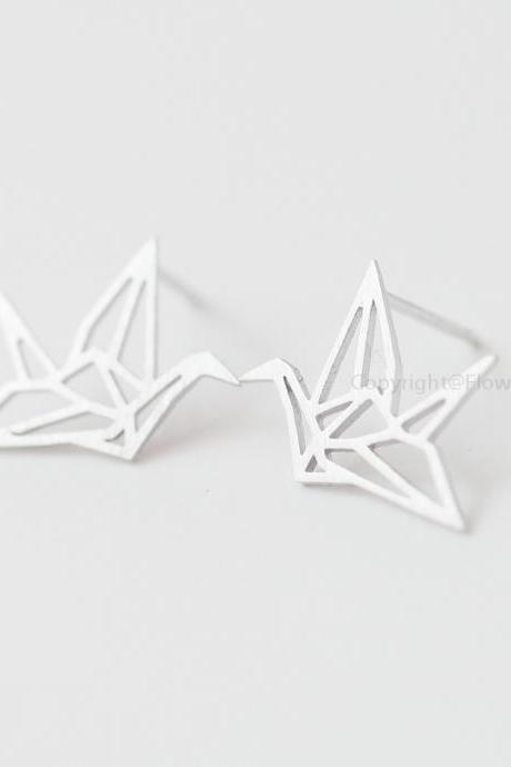 Origami Crane Earrings In Silver,blessing Of The Earrings,happiness Earrings