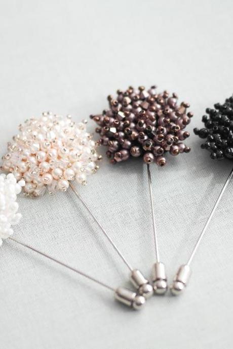 Peach pink-Pearl beaded circle Men's Flower Boutonniere / Buttonhole For Wedding,Lapel Pin,Tie Pin