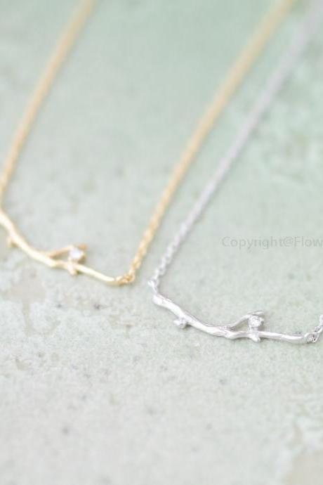 Branch With Crystal Necklace In Silver