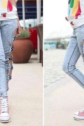 Hollow Bow Skinny Pants