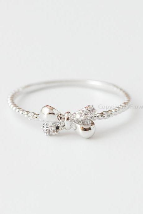 Us Size 6-delicate Cubic Zirconia Crystal Bow Rings In Silver,stacking Rings,cz Wedding Ring,everyday Jewelry, Gift Ring