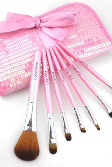 ColorShine High Qulity 7Pcs Pro Makeup Make Up Cosmetic Brush Set Kit w/ Leather Case - Pink