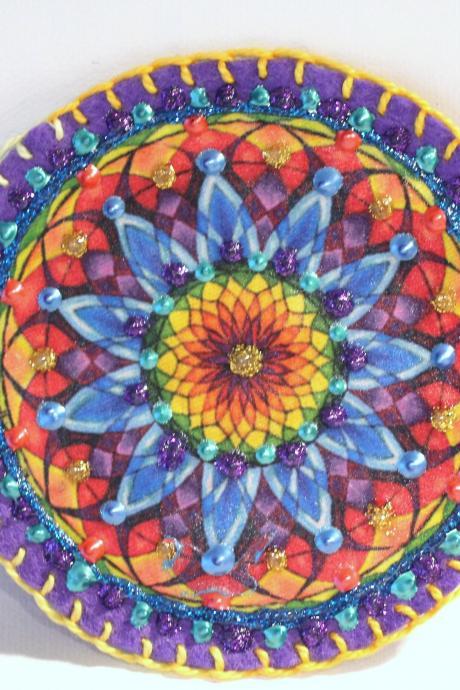 Hippie Boho Mandala Patch, Personalized Hand Embroidered, Painted Decorative Accessory for Jeans, t shirts, bags