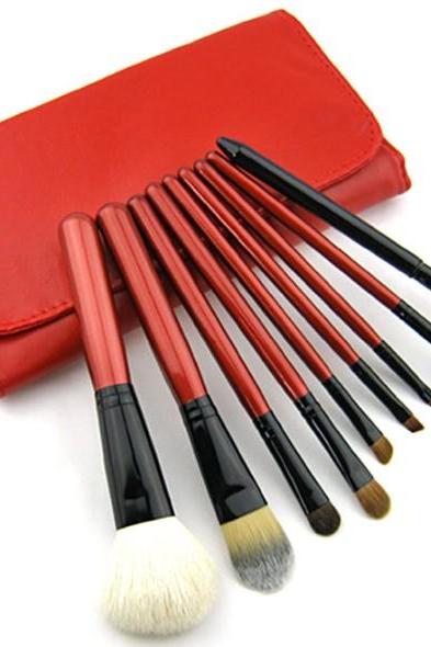 Top Grade ColorShine Goat Hair Wool 9pcs/set animal clip-on cosmetic Makeup brushes set - Red 