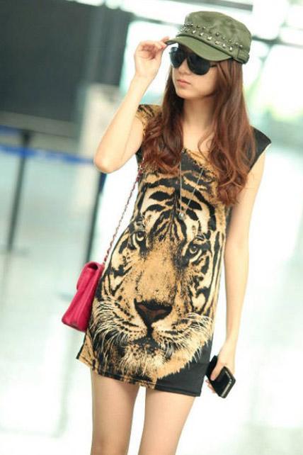 Handsome Tiger Print Cotton Tank Dress(moc130513163)