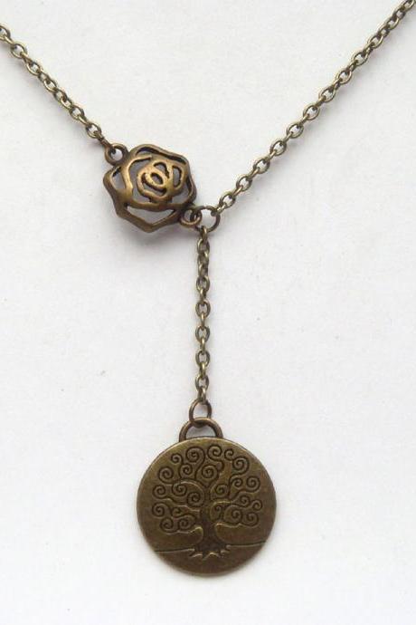 Antiqued Brass Flower Life Tree Necklace