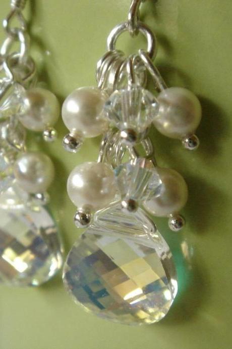 Swarovski Crystal and Pearl Cluster Bridesmaid Earrings