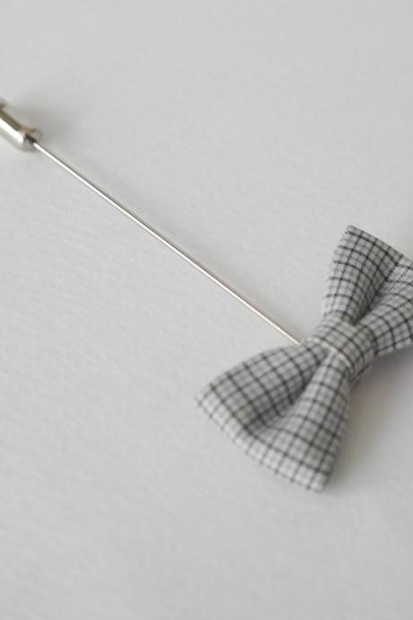 Black Mini Check Bow Men's Flower Boutonniere / Buttonhole For Wedding,Lapel Pin,Tie Pin