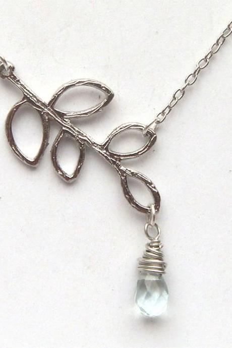 Silver Leaf Quartz Lariat Necklace