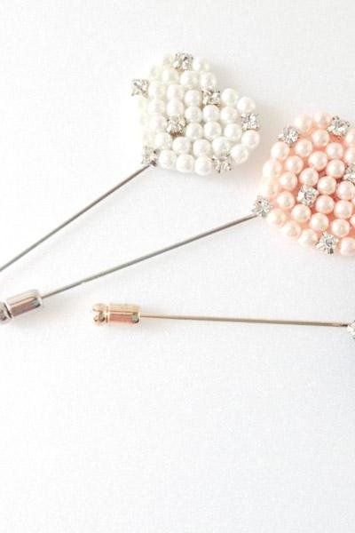 Pearl beaded Mini heart Men boutonniere lapel pin