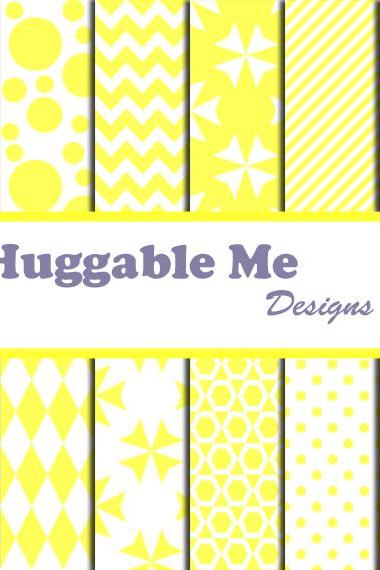 Yellow Scrapbook Paper - Yellow &amp;amp;amp; White Digital Papers For Wedding, Scrapbook Printables, Cards 12x12 - Hmd00058