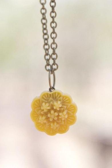 Mustard Yellow Lily Rose Flower Necklace Vintage Inspired - Mustard Love