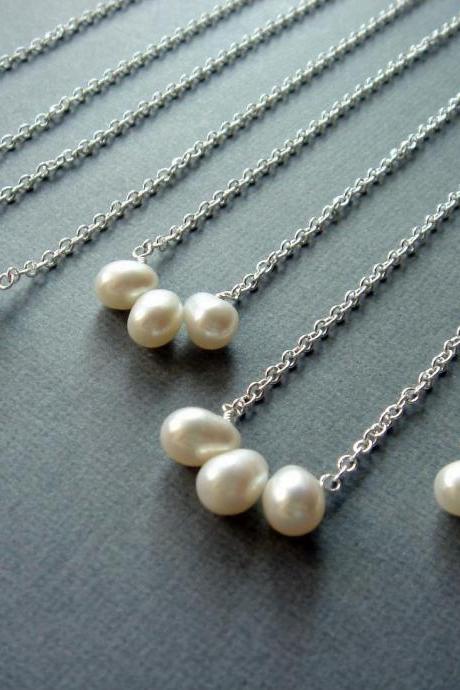 Set Of 5 Freshwater Pearl Bridesmaid Sterling Silver Necklace