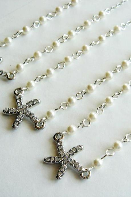 Set of 3 Oceane Beach Theme Starfish Pearl Bridesmaid Necklace