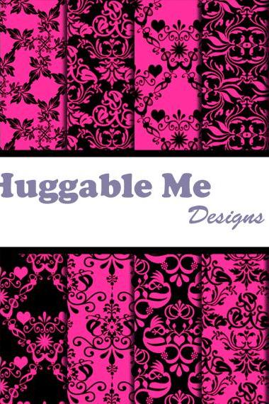 Fuchsia Damask Paper - Black &amp;amp; Pink Digital Damask Designs, Printables For Scrapbook, Wedding, Cards - Hmd00066