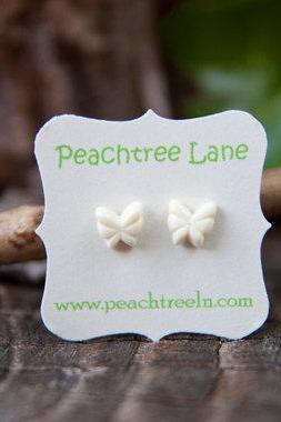 Tiny Cream-Ivory Butterfly Post Earrings - Buttercream