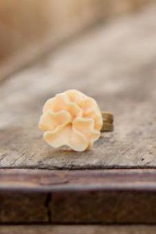 Yellow-Buttercream Lotus Flower Ring Modern Vintage Style - Buttercup