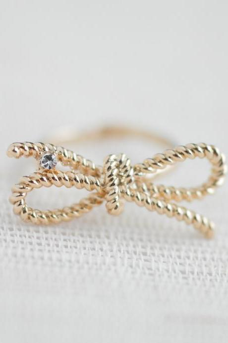 Gold Twisted bow ring, Infinity ring, Twisted rope ring, Forget me knot ring